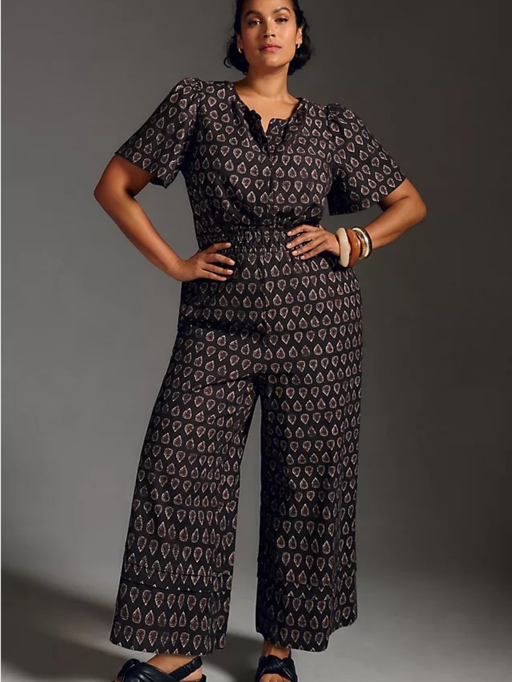 Anthropologie Somerset Black Printed Wide-Leg Jumpsuit